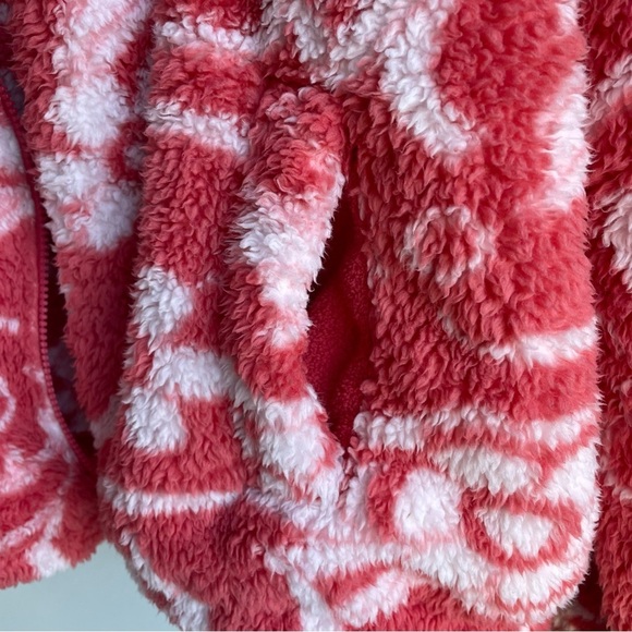 AE American Eagle Zip-Up Bear Hug Sherpa Jacket Pink Flowers XS oversized bomber - Picture 9 of 12